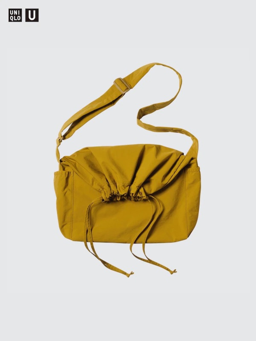 Uniqlo U Wide Belt Drawstring Shoulder Bag Mustard Yellow Travel Everyday Hobo